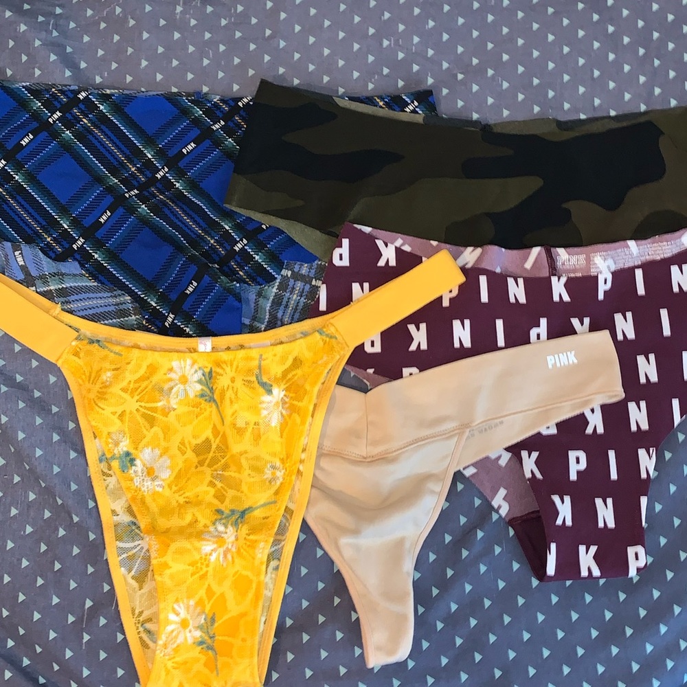 5 pairs of vs pink panty’s 4 NWOT 1 NWT